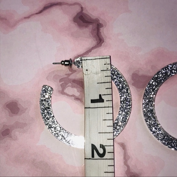 Silver Fun Plastic Glitter Hoop Earrings - Picture 4 of 7